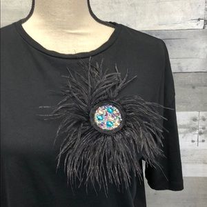 Zara T-shirt with Feather Adornment M